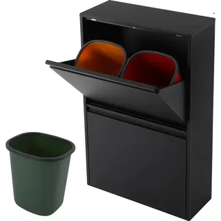 Recycling-Mülltonne, 4 Fächer, modernes Design, schwarz