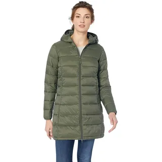 Amazon Essentials Damen Leichter, wasserabweisender, verstaubarer Puffermantel mit Kapuze (erhältlich in Übergrößen), Dunkles Olivgrün, S