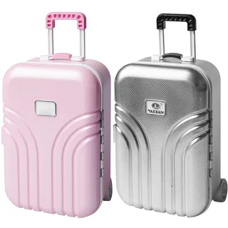 2 Stück Kreative Koffer Spardose, Mini Klein Trolley Gepäck Sparschwein, Spardose Simulation Reisekoffer aus Kunststoff für Schmuck, Kleine Aufbewahrungsbox für Erwachsene (Silber+Rosa)