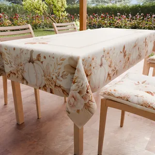 Petti Artigiani Italiani - Fleckabweisende Tischdecke, rechteckig, für Küche, Design Kürbis, Herbst, X6-Sitzer (140 x 180 cm), Halloween-Tischdecke, 100% Made in Italy