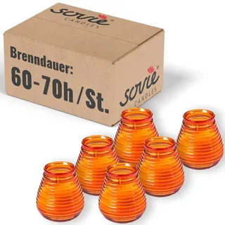 Sovie CANDLES Glaswindlicht Flairlight in Orange, B10 x H9cm, 6 Stück | Brenndauer ca. 60-70 Stunden, Warme Deko & stilvolles Licht, Kerzen Innen & Außen