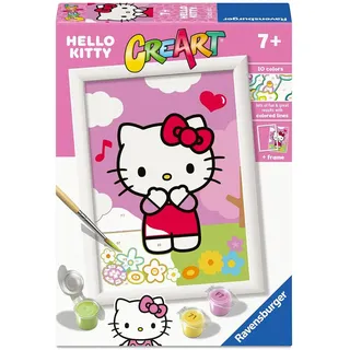 Ravensburger - CreArt Serie E: Hello Kitty, Malen nach Zahlen, Malset für Kinder, inklusive Rahmen, pädagogisches und kreatives Spiel, Geschenkidee für Kinder ab 7 Jahren, 13 x 18 cm