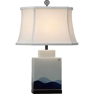 Fine Asianliving Chinesische Tischlampe Porzellan mit Lampenschirm E27 Orientalische Tischleuchte Keramik Nachttischlampen Schlafzimmer Wohnzimmer - Weiß