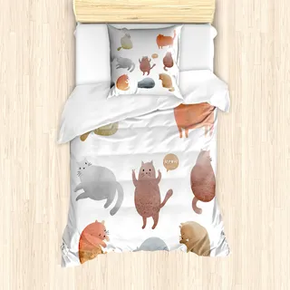 ABAKUHAUS Katze Bettbezug Set für Einzelbetten, Aquarell Kätzchen Haustier, Milbensicher Allergiker geeignet mit Kissenbezug, Mehrfarbig