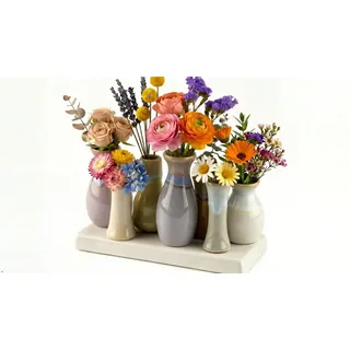 Dekovase Handgefertigte kleine Keramik Deko Blumenvasen Set aus kleinen Vasen, bunt & weiß, dekorative Keramikvasen auf Sockel für Trockenblumen, hübsche Mini Vase (Vase (7er) bunt V3-20cm)