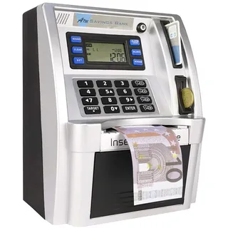 LB Geldautomat Spardose Lustige Sparschwein für Kinder Geburtstagsgeschenk mit EC Karte, Passwort Login Sprachansagen,Schwarz(Euro Version)