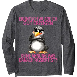 süßer Pinguin Design mit Spruch Sarkasmus Lustig Arbeit Büro Langarmshirt, Unisex für Erwachsene, Anthrazit Meliert, XL