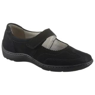 Riemchenballerina WALDLÄUFER "HENNI", Damen, Gr. 5 (38), schwarz, Nubukleder, Schuhe Riemchenballerina, Slipper, Bequemschuh, Klettschuh in komfortabler Weite H (=sehr weit)