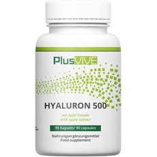 Plusvive – Hyaluronsäure 90 Kapseln – hochdosiert mit 500 mg Hyaluronsäure pro Kapsel – 500–700 kDa – mit Apfelextrakt – laborgeprüft und vegan