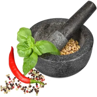 Navaris Mörser und Stößel aus Granit im Set - Steinmörser Gewürzmörser groß - für Gewürze Pesto Kräuter - Stampfer mit Schlegel - Ø 16cm