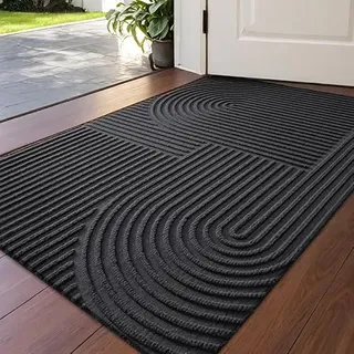 Mlying Premium Fußmatte, rutschfeste Schmutzfangmatte für Innen und Außen, 45x75 cm, Waschbar, Wetterfest, Ideal für Eingang, Haustür, Patio, Flur, Garten (Geometrisch-Schwarz, 45x75)