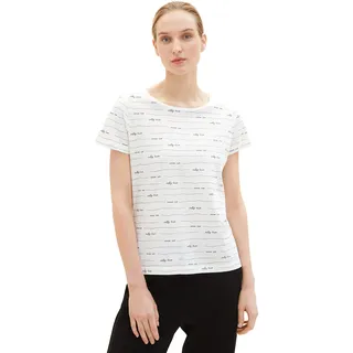 TOM TAILOR Damen 1036196 T-Shirt mit Muster, 32080 - White Maritime Wording Design, M