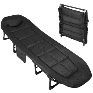 GarveeLife Campingbett Feldbett Klappbar Mit Matratze Und Seitentasche, Faltbar Gästebett Bis 200 Kg Karpfenliege Camping Liege Gartenliege Für Indoor, Outdoor, Strand Und Garten, 200x65x30Cm
