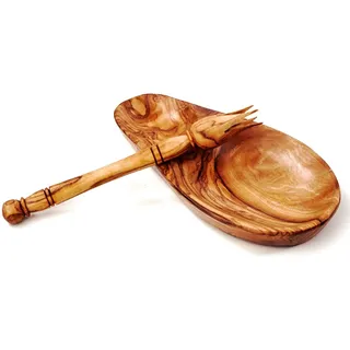 Olivenschale für Oliven aus Holz, Olivenholz + 2 Olivenpicker inklusive (14 Zentimeter)