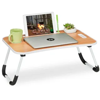 Relaxdays Laptoptisch & Couch, H x B x T: 26 x 63 x 40 cm, klappbarer Betttisch, Notebooktisch, Hellbraun/weiß