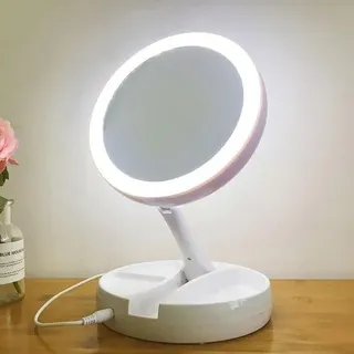 Reisfähiger 10-fach vergrößernder USB-Make-up-Spiegel mit LED-Beleuchtung - Weiß