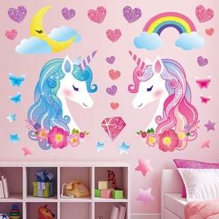 DECOWALL DS8-8068 Wandtattoo Einhorn Kinder Wandtattoo Kinderzimmer Baby Kinderzimmer Mädchen Regenbogen Farbe Zuhause Pferd Rosa Leuchten