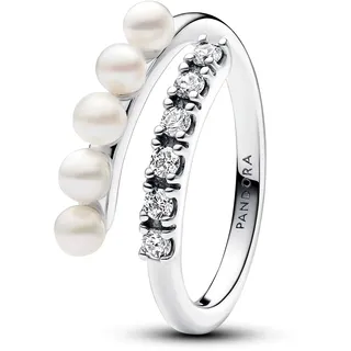 PANDORA Timeless Behandelte Süßwasserzuchtperlen & Pavé Offener Ring aus Sterling Silber mit Zirkonia, Größe: 54, 193145C01-54