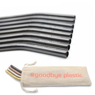 GERNEO® - Labor geprüft - Strohhalm wiederverwendbar 304er Edelstahl - 8er Set + Reinigungsbürste + ToGo Bag - Rückgaberecht, kindergeeignet, umweltfreundlich & plastikfrei (Schwarz-Gebogen-8mm)