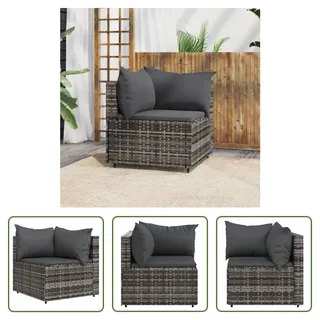 The Living Store Garten-Ecksofa mit Kissen Grau Poly Rattan - Grau