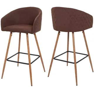 Mendler Barhocker HWC-D72 2er Set Metall Holzoptik Stoff/Textil  mit Lehne  ~  braun