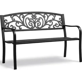 Yaheetech Gartenbank Metall, Wetterfest Parkbank, Eisenbank Ruhebank für 2-3 Sitzer, Vintage Sitzbank mit Rückenlehne Armlehne für Garten, Balkon und Terrasse, Schwarz