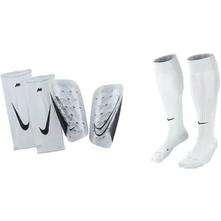 Nike Unisex Shinguard Mercurial Lite, White/White/Black, DN3611-100, S & Fussball Socken Classic II OTC, Tm White/Black, M, SX5728-100