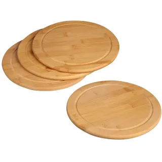 KESPER Vesperteller Set rund Ø 25 cm – 4-teiliges Frühstücksteller-Set aus FSC-zertifiziertem Bambus – Brotzeitteller mit Saftrille – natürlich, robust & messerschonend - 5844215