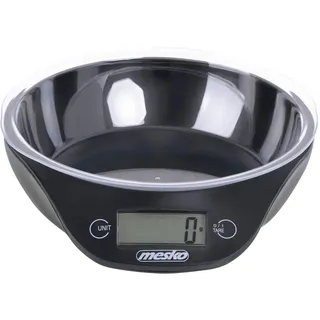 Mesko MS3164 Küchenwaage Digital mit Schüssel 0,7 L, Maximalgewicht 5 Kg/ 11 Lb, Großem LCD-Display, Digitalwaage, Hohe Präzision auf bis zu 1g, Tara-Funktion, Abstellautomatik, Schwarz