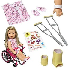 The New York Doll Collection Puppe Rollstuhl-Set für 18 Zoll/46cm Puppen enthält Bein gegossen, Poor gegossen, Verband Krücken und Rollstuhl + Bonuszubehör - Puppen spielset - Puppenzubehör