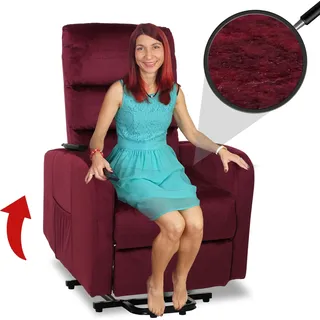 Fernsehsessel HWC-K62, Sessel Relaxsessel TV-Sessel, Liegefunktion Aufstehhilfe elektrisch, Metall Chenille bordeaux - Rot