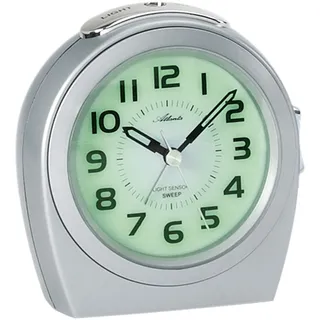 Atlanta 1668/19 Wecker Quarz analog silbern leise ohne Ticken mit Licht Sensor - Silber