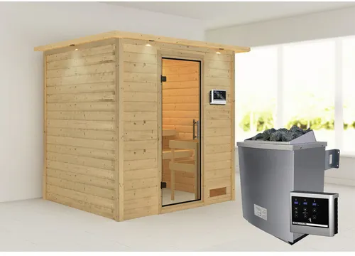 Bild von KARIBU Sauna Anja inkl. 9 kW Saunaofen mit externer Steuerung, für 3 Personen - beige