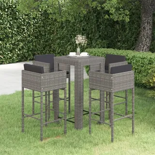 The Living Store 5-tlg. Gartenbar-Set mit Kissen Poly Rattan Grau - Grau