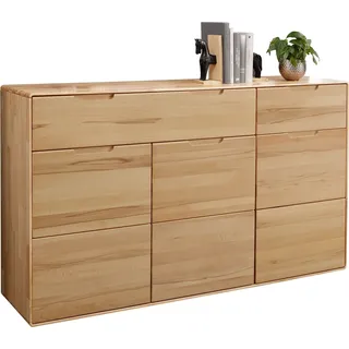 Sideboard >KM-0663< 3 Türen, 2 Schübe, Kernbuche massiv geölt - 149x91x40cm (BxHxT) - Braun