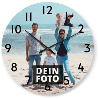 PhotoFancy® - Uhr mit Foto Bedrucken - Fotouhr aus Holz - Wanduhr mit eigenem Motiv selbst gestalten (35 cm rund)