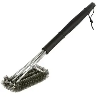 Dehner Grillbürste, Reinigungsbürste für Grills/Pizzaöfen, mit Edelstahl-Borsten, ca. 7 x 6 x 44 cm, Stahl/Leder/Polypropylen, schwarz/Silber