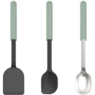 Mepal - Koch-Set 3-teilig (Pfannenwender+Rührlöffel+Edelstahl-Schöpflöffel) Chef it - Für antihaftbeschichtetes Kochgeschirr - Hitzebeständig - Spülmaschinengeeignet - Küchenutensilien - Nordic sage