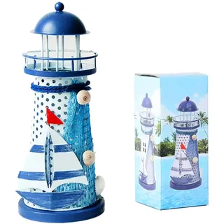 Teelichthalter in Leuchtturmform,Leuchtturm Windlicht aus Metall,Weihnachten Tischdeko Kerzenhalter,18 cm hoch