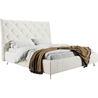 PLACES OF STYLE Polsterbett »Elloree, in 4 Breiten, hinten mit Originalstoff bezogen, auch in Leder« Kopfteilhöhe 143cm, belastbar bis 280 kg, auch in Überlänge 220cm, weiß