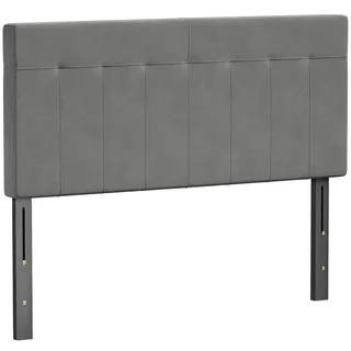 Homcom Kopfteil Polyester Metall Grau , Eukalyptusholz , 10x126x140 cm , Bett-Kopfteile