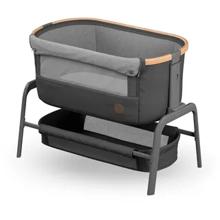 Maxi-Cosi Iora Beistellbett Baby, Faltbares Co-Sleeper, 0–6 Monate, max. 9 kg, 4 Neigungs- und 5 Höhenstufen, Leichtes Schieben, Bequeme Matratze, Großer Korb, Leicht zu Tragen, Essential Graphite