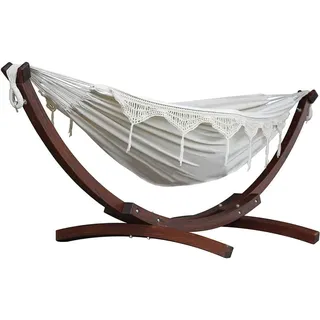 Vivere C8SPCT-00 Doppelhängematte aus Baumwolle mit stabilem Bogengestell aus Massivkiefernholz – Natural, 254 x 117 x 104 cm