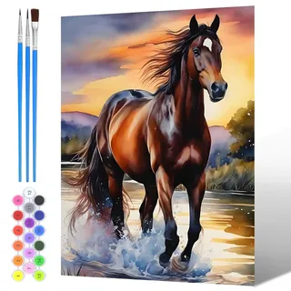NAIMOER Pferde Malen Nach Zahlen Erwachsene, Malen Nach Zahlen Tiere für Kinder mit Pinseln Acrylpigment für Anfänger Jungen Mädchen Geschenk Wohndekoration 30x40cm