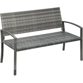 Outsunny Gartenbank mit Stahlrahmen für 2 Personen, bis 240 kg Belastbar, Grau, 122 x 60 x 85cm , Kunststoff , 60x85x122 cm , Gartenmöbel, Gartenbänke