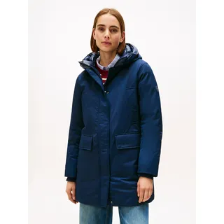 Wintermantel TOMMY HILFIGER "PADDED NYLON REG PARKA", Damen, Gr. XS (34), blau (schwarz night navy), Web, Obermaterial: 59% Baumwolle, 41% Polyester, unifarben, Mäntel Wintermantel