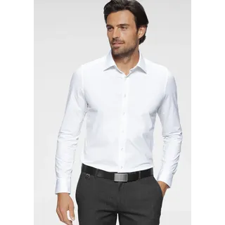 Langarmhemd OLYMP "Luxor 24/Seven modern fit Jerseyshirt", Herren, Gr. 44, N-Gr, weiß, Jersey, Obermaterial: 92% Baumwolle, 8% Elasthan, unifarben, Hemden Langarmhemd, mit geruchshemmenden Materialeigenschaften