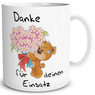 TRIOSK Tasse Danke lustig mit Spruch Bären Einsatz Dankeschön für Alles Geschenk Dankessprüche Frauen Freundin Männer Kollegen Chef Erzieher Weiß