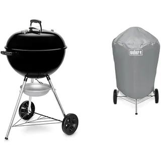 Weber Original Kettle Holzkohlegrill, 57 cm, Schwarz & 7176 Grill-Abdeckhaube für Holzkohlegrills mit einem Durchmesser von 57 cm, Grau
