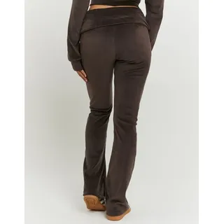 Samthose TALLY WEIJL "SPAPEVOLDY", Damen, Gr. 40, N-Gr, chocolate nugget, Sweatware, Obermaterial: 94% Polyester, 6% Elasthan, unifarben, bootcut fit lang, Hosen Samthose, Materialmix, Bootcut, Mid Waist, aus Samt mit Bündchen zum Umschlagen